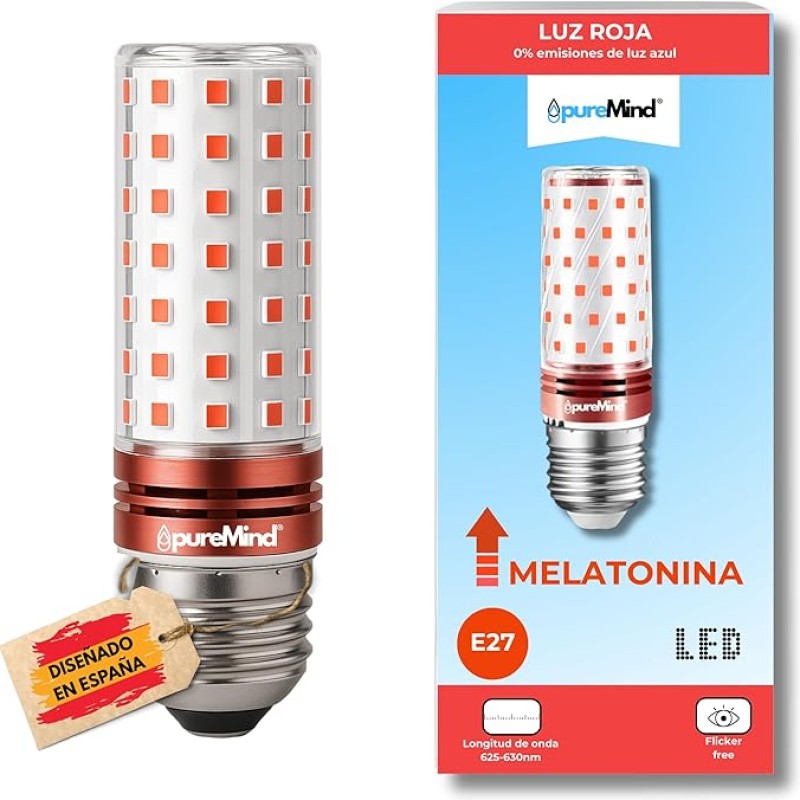 Bombilla Roja Terapia para Dormir - Tecnología Flicker Free + 0% Luz Azul + Rosca Estándar + Mejora del Ritmo de Descanso